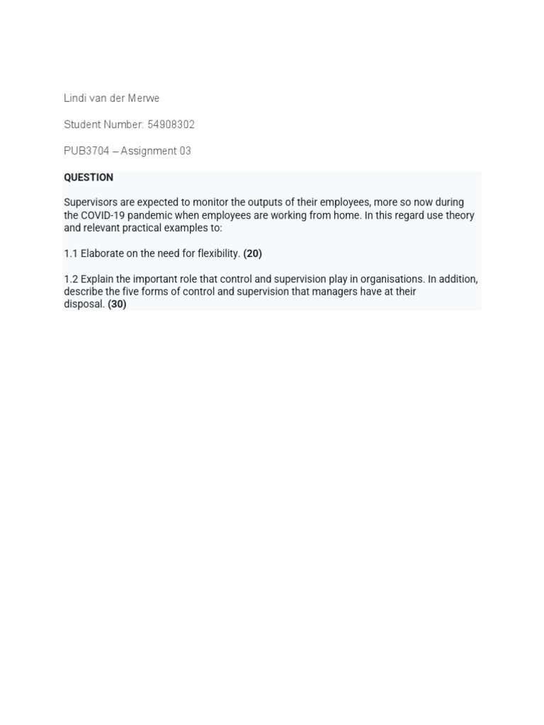 Assignment 03 - Flexibility and The Need For Control and Supervision | PDF