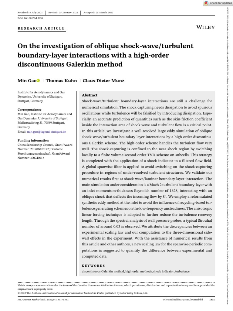 Numerical methods in fluids 2022 gao on the investigation of