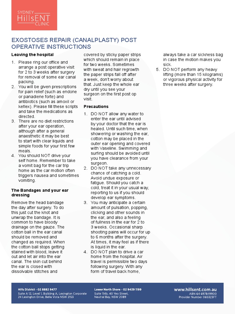 Exostosis Repair Surgery Recovery Guide | PDF | Surgery | Ear