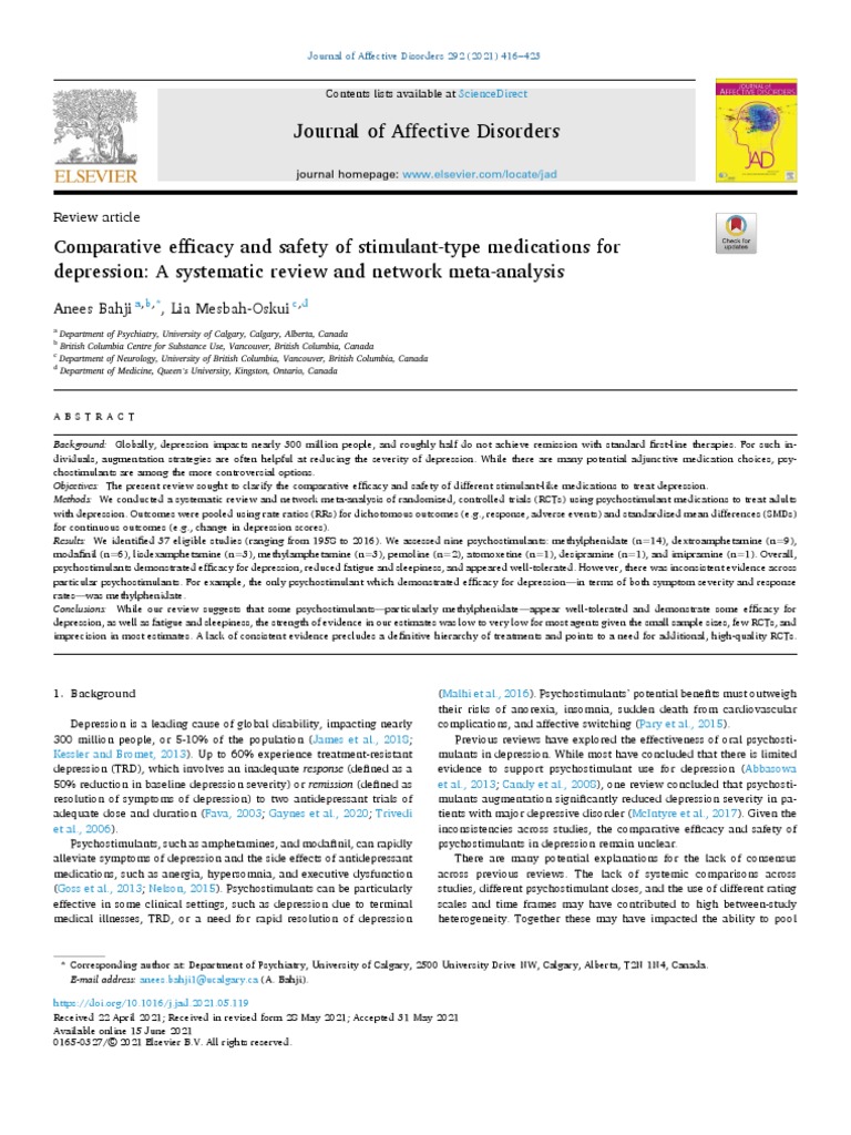 Comparative Efficacy and Safety of Stimulant-Type Medications For ...