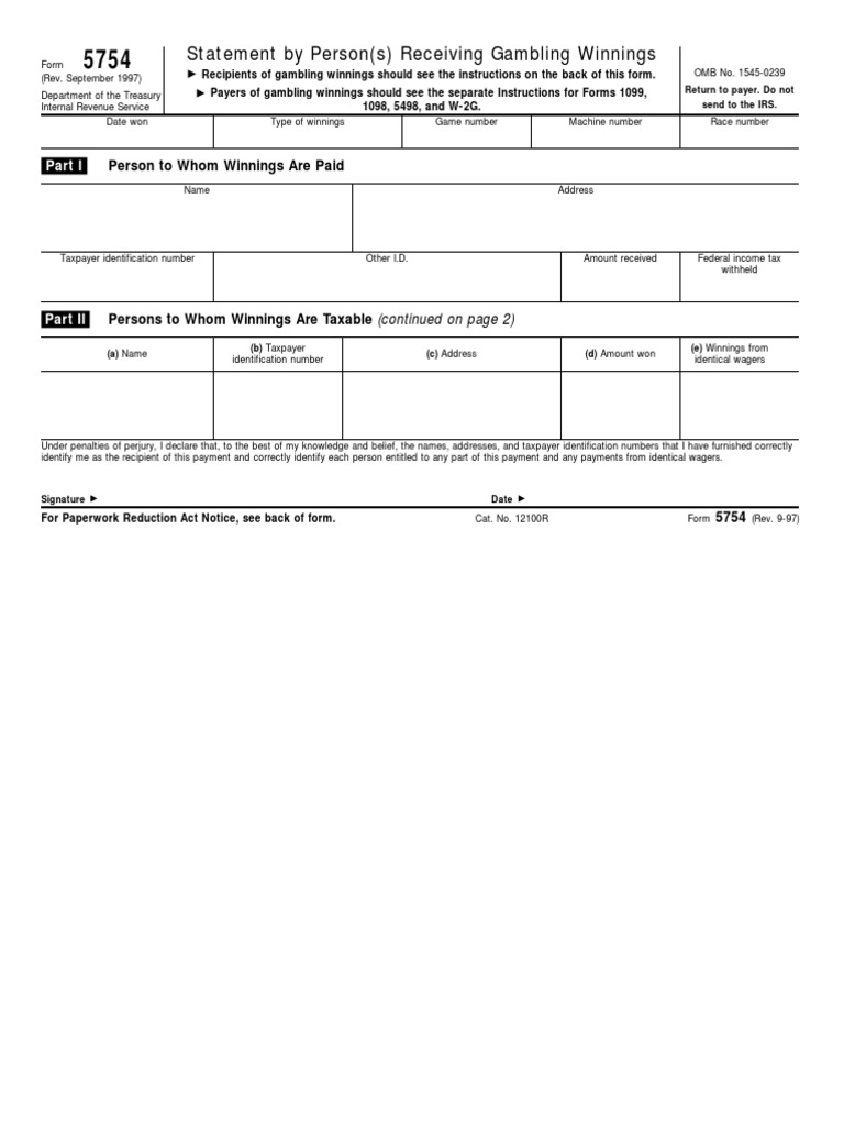 Statement by Person(s) Receiving Gambling Winnings PDF Irs Tax