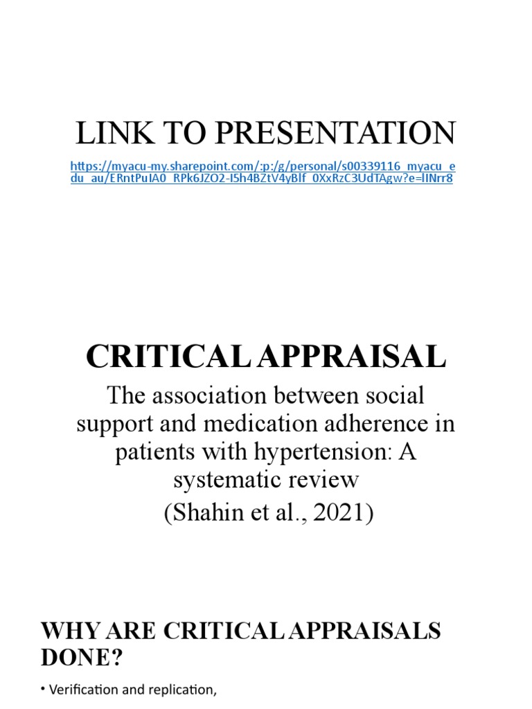 HLSC 641 AT3 Critical Appraisal | PDF | Systematic Review | Health Sciences
