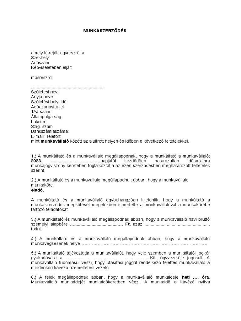 Munkaszerzodes UJUJl | PDF
