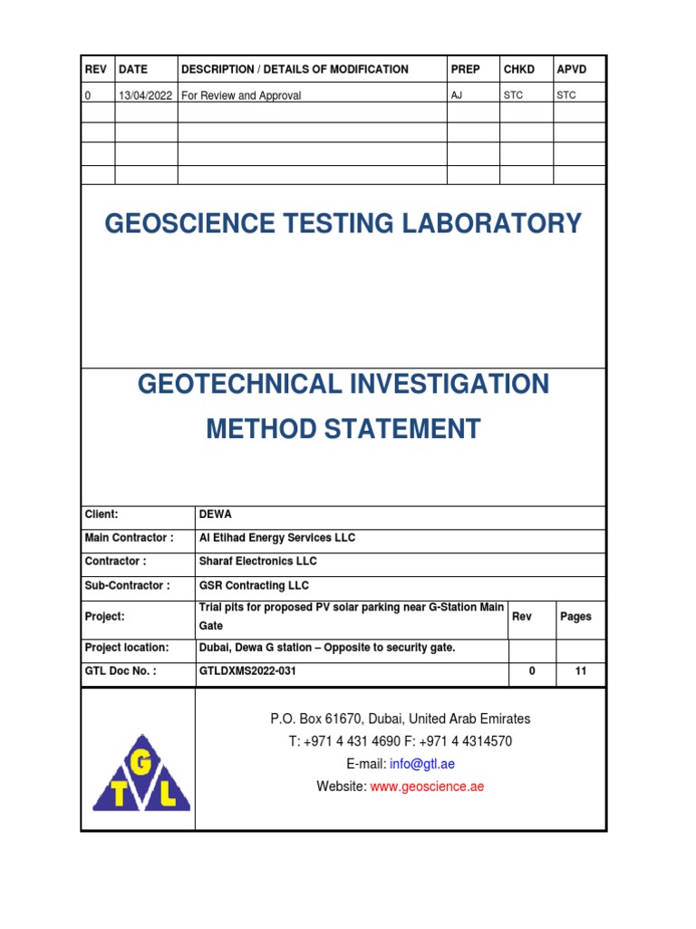 Method Statement For Geotechnical Investigation PDF