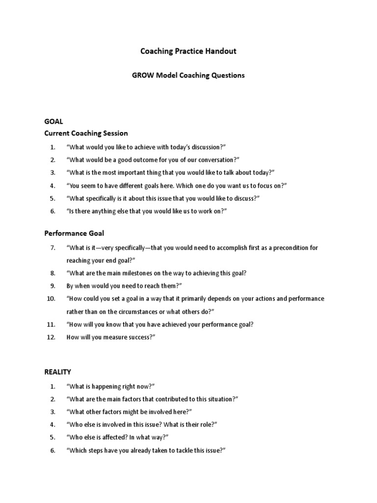 Coaching Practice Handout | PDF | Goal | Psychology