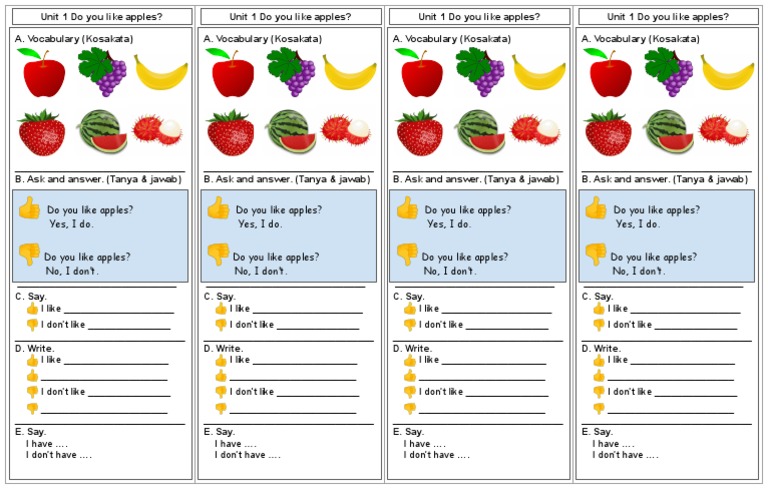 Unit 1 1 Do You Like Apples Pdf