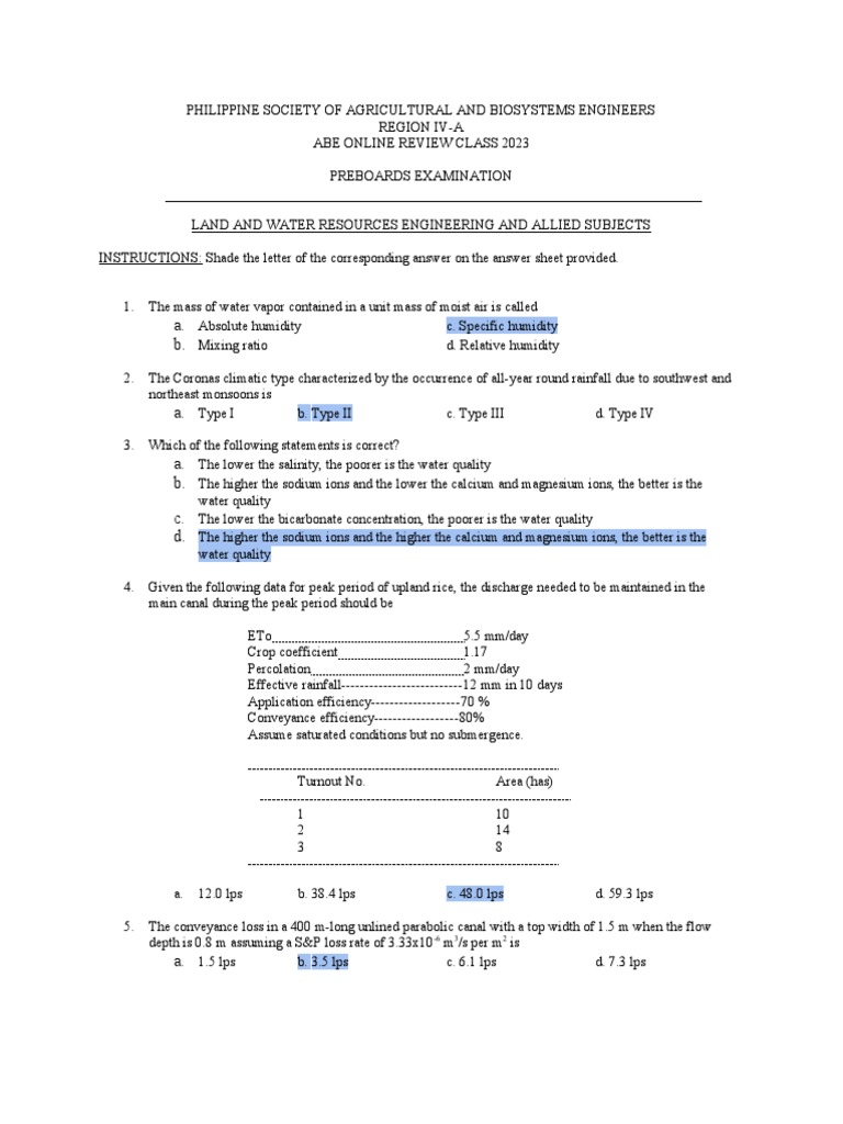 Preboards Exam Part II Answer Key 1 | PDF | Fertilizer | Surface Runoff