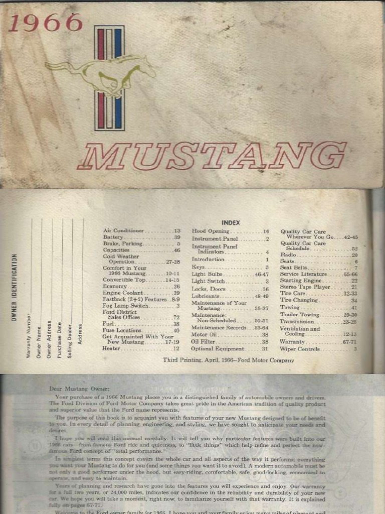 MUSTANG  1966  取扱説明書 1966-Mustang-Owners-Manual New | PDF