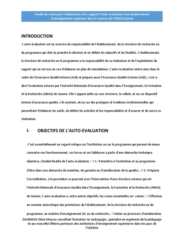 Feuille de route pour l'auto-évaluation ANAQ | PDF | Enseignement ...