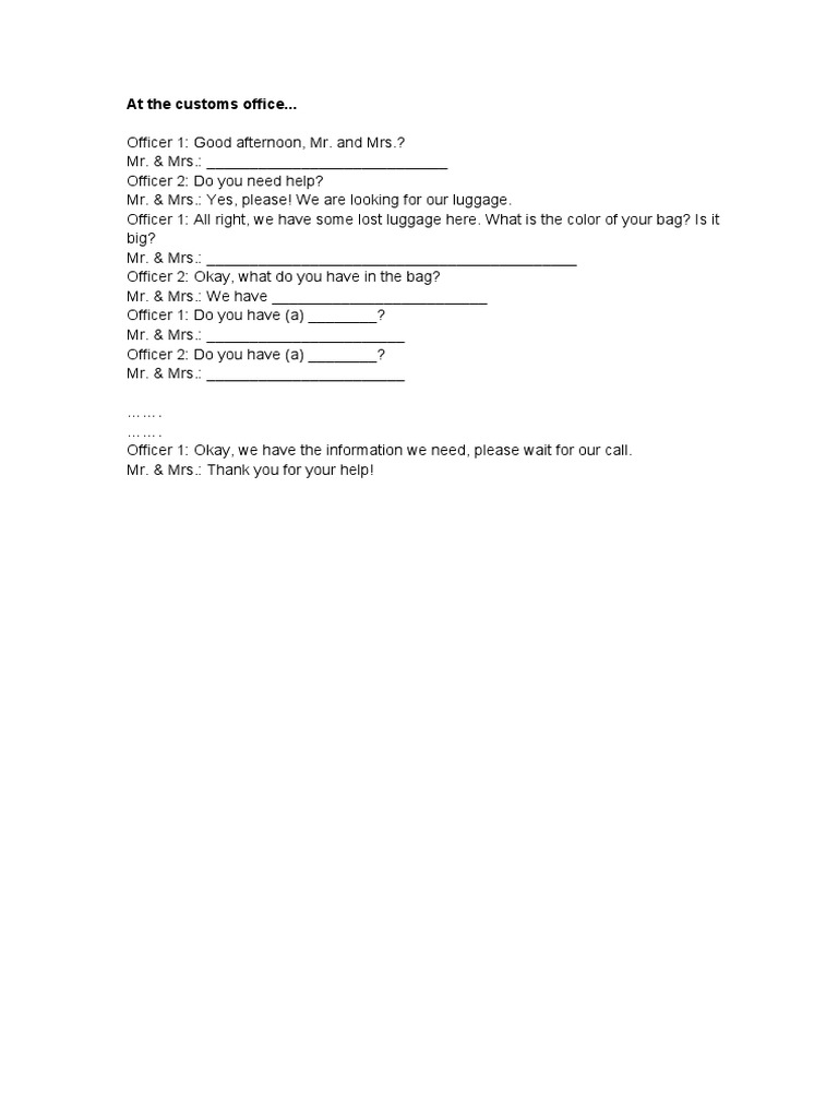 Lost Luggage Customs Conversation | PDF