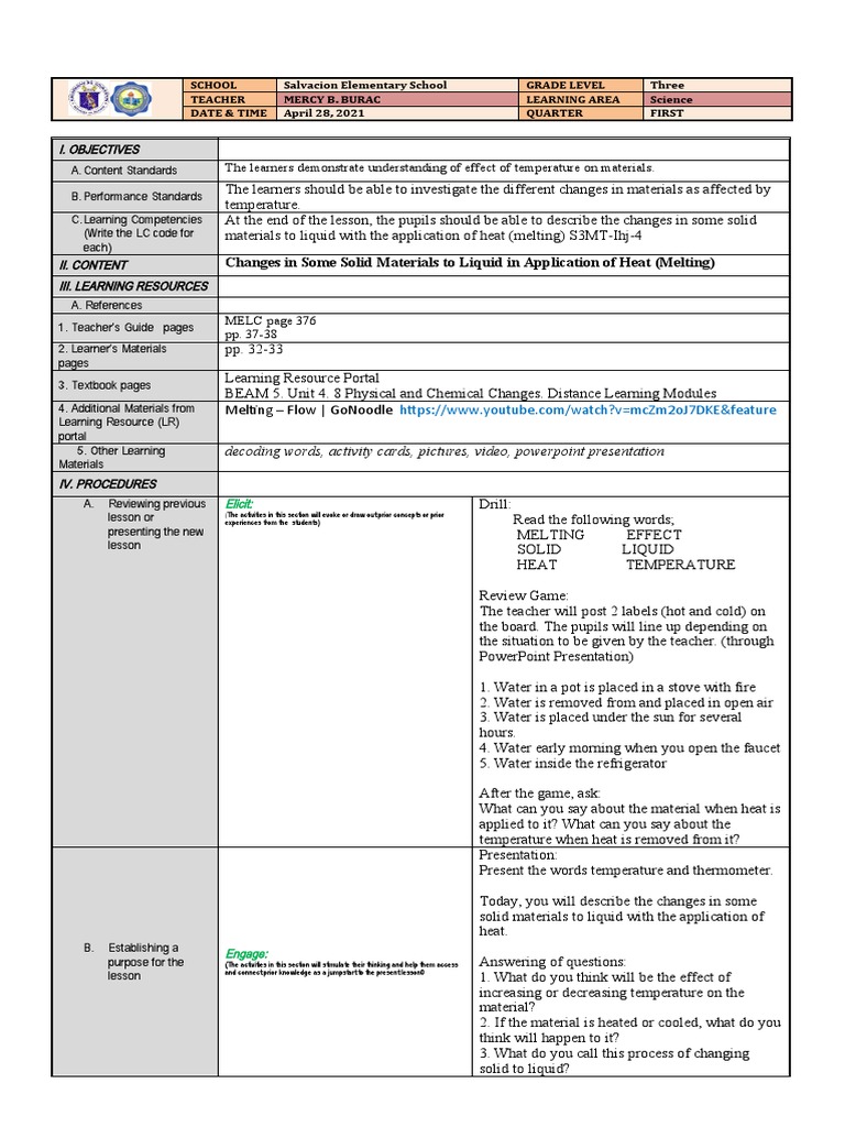 Cot 1 Science Melc Based 2021 Final DLP PDF