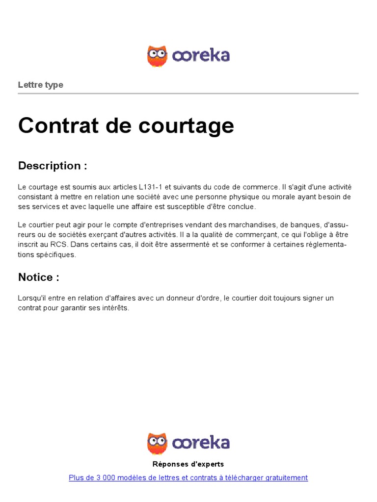 Contrat de Courtage | PDF | Finance et gestion monétaire