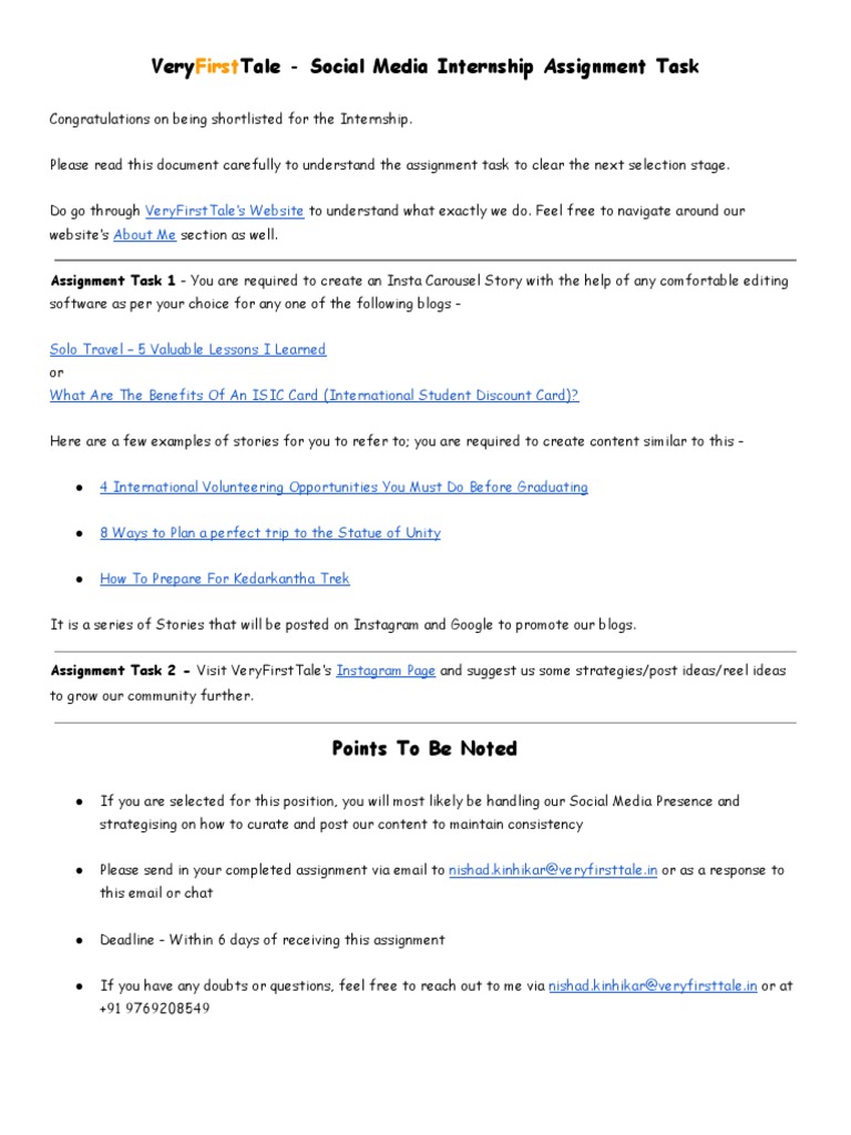 Social Media Internship Assignment Guide | PDF | Social Media | Popular ...