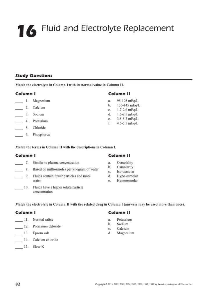 Fluid and Electrolyte Replacement Study Guide | PDF