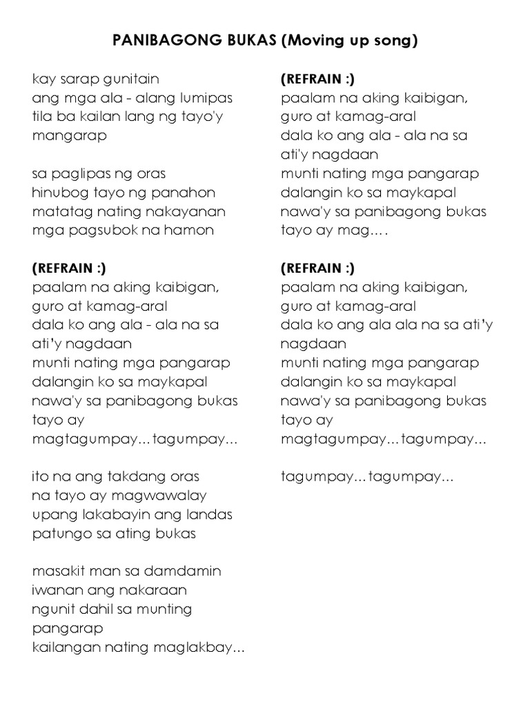 Panibagong bukas lyrics moving up pdf