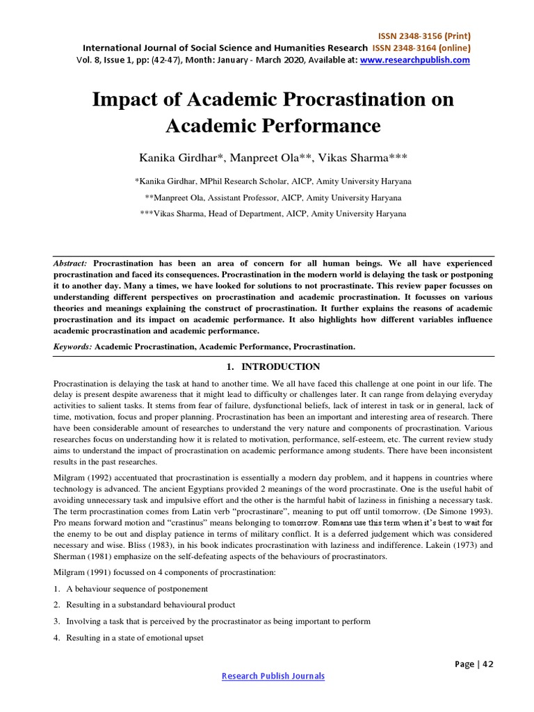 Impact of Academic Procrastination | PDF | Professional Skills ...