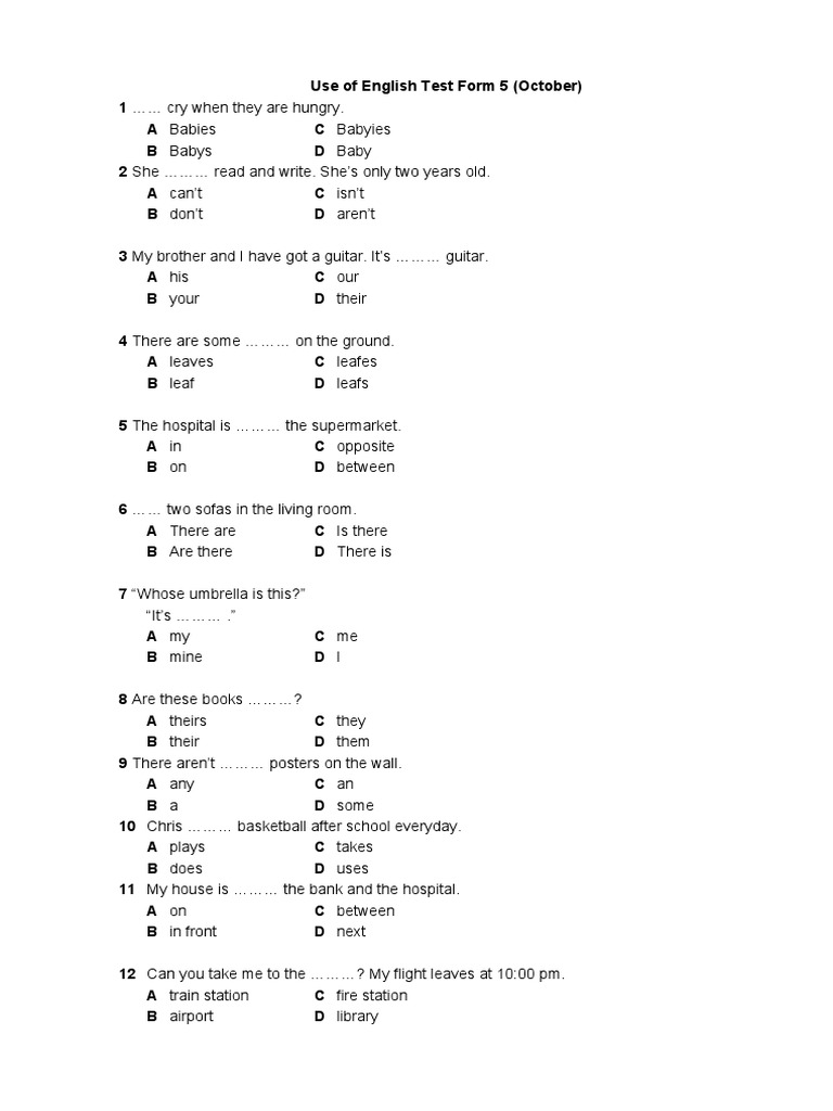 Use Of English Form 5 October Test Pdf