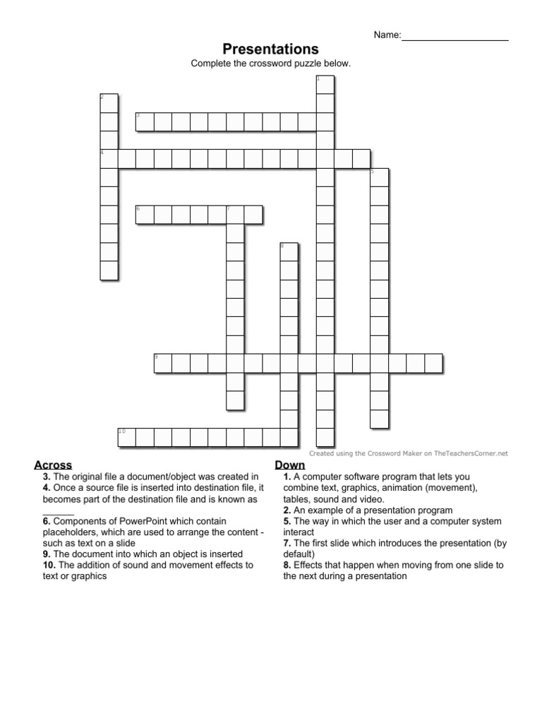 Chapter 12 Presentations Crossword PDF