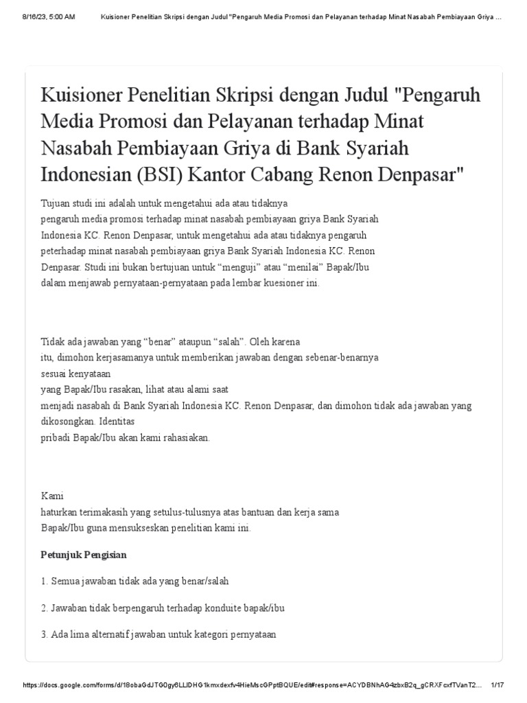 Kuisioner google form pdf