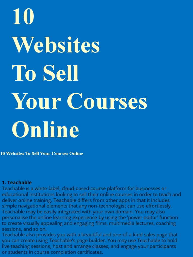 Sell Your Online Course Pdf Educational Technology Websites