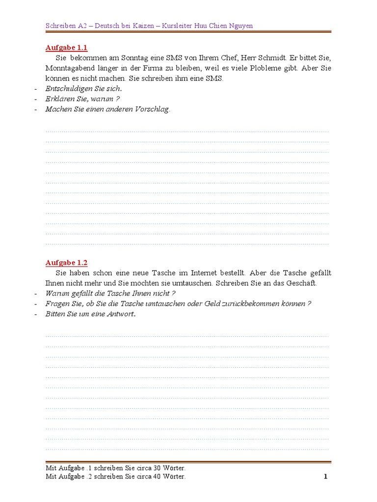 Thema schreiben a2 pdf