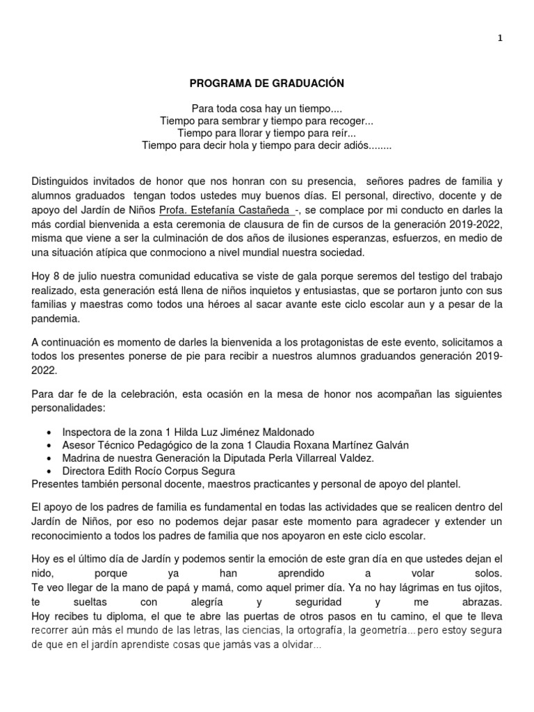 Programa Graduación | PDF | Educación de la primera infancia | Etapas