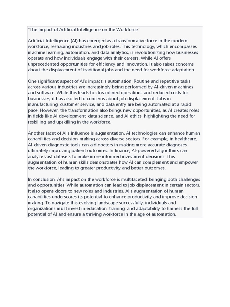 The Impact of Artificial Intelligence On The Workforce | PDF