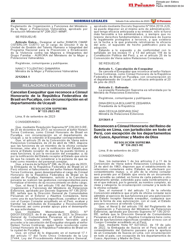 Resolución Suprema #134-2023-RE | PDF