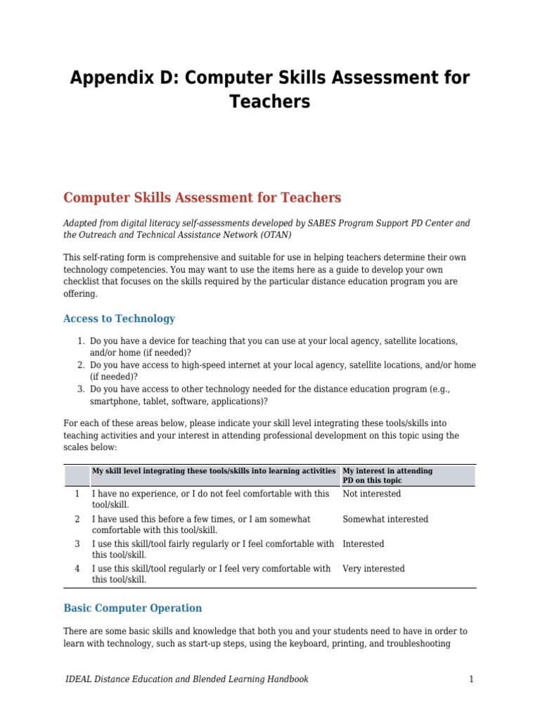 Computer Skills Assessment For Teachers | PDF | Educational Technology ...