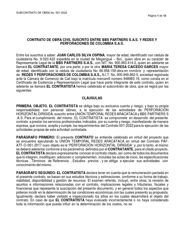 Subcontrato de Obra Civil 2022 | PDF | Negocios | Tecnología