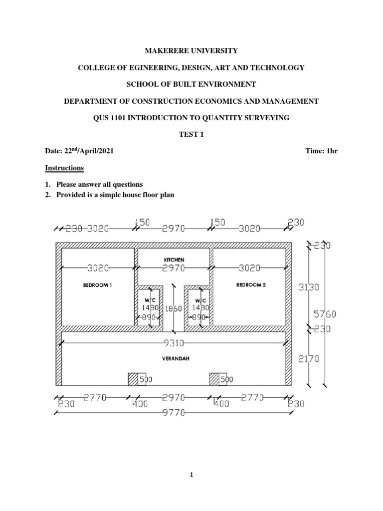 QS Test 1: Quantity Surveying Basics | PDF