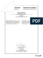 Certificate of Incorporation Certificat de Constitution: Solis Stores Inc. Blinds Solis Inc
