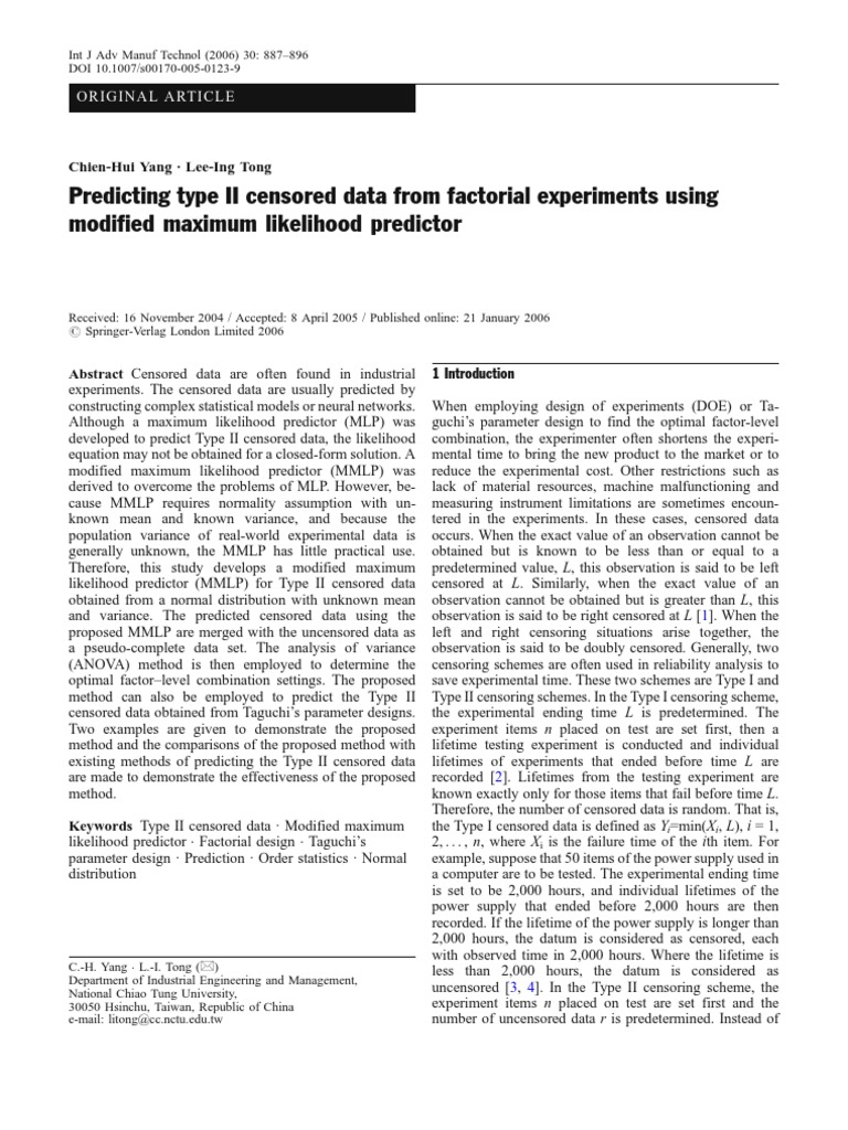 Predicting Type II Censored Data From Factorial Experiments Using ...