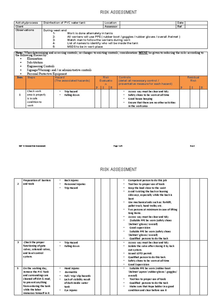 PVC Tank Disinfection Risk Assessment | PDF | Personal Protective ...