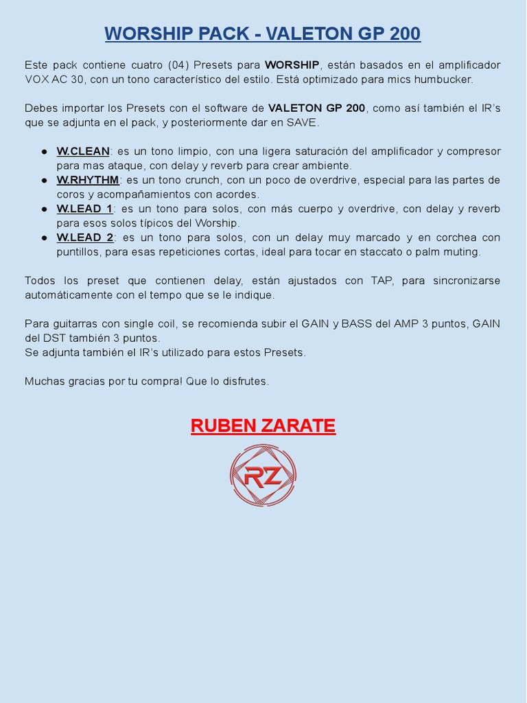 Presets Worship para Valeton GP 200 | PDF | Arte