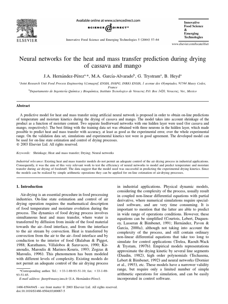 Neural Networks For The Heat and Mass Transfer Prediction During Drying ...