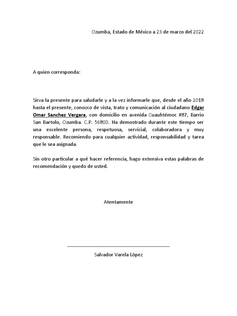 Cartas de Recomendacion | PDF