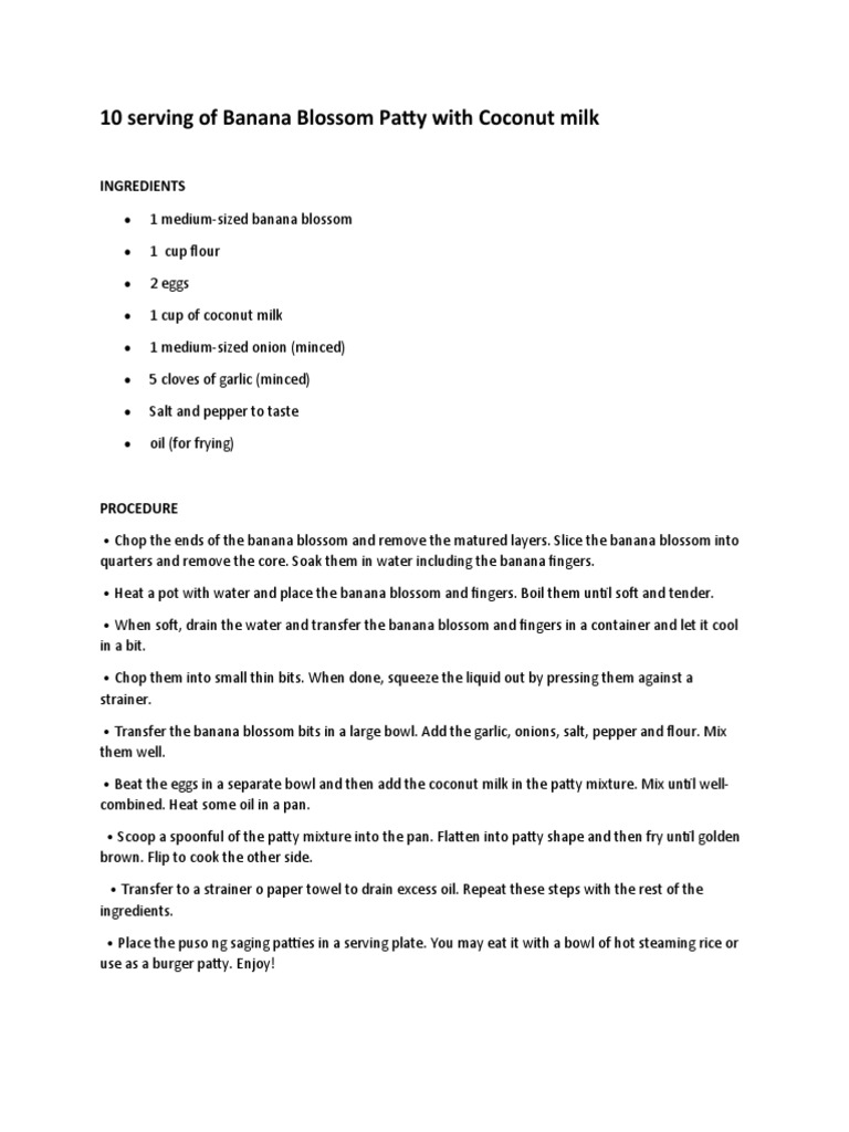 10 Serving of Banana Blossom Patty With Coconut Milk PDF