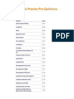 Lista Precios Pro Quimicos para Clientes