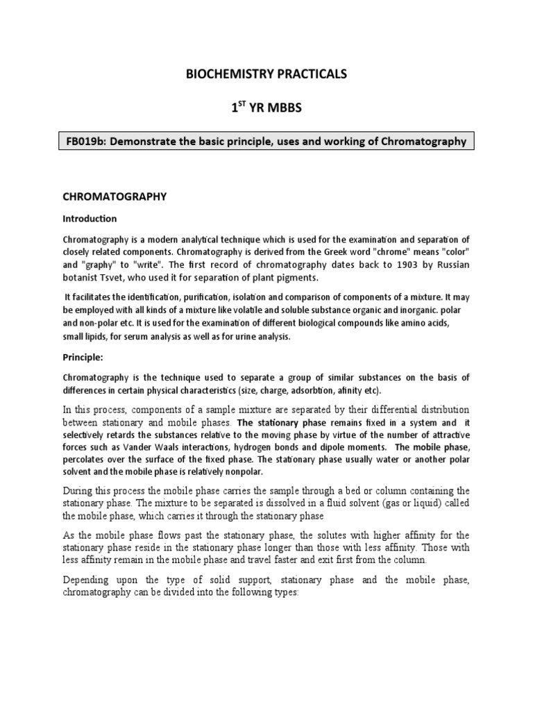 Chromatography Practical Biochemistry PDF