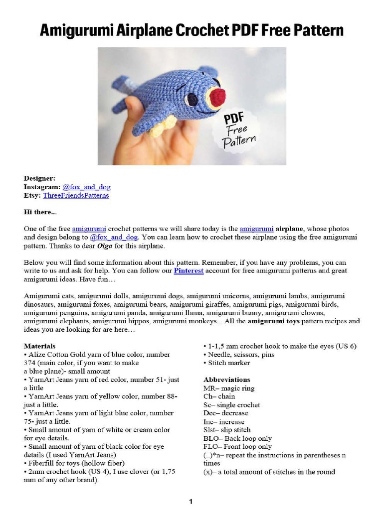 Amigurumi Airplane Crochet PDF Free Pattern | PDF