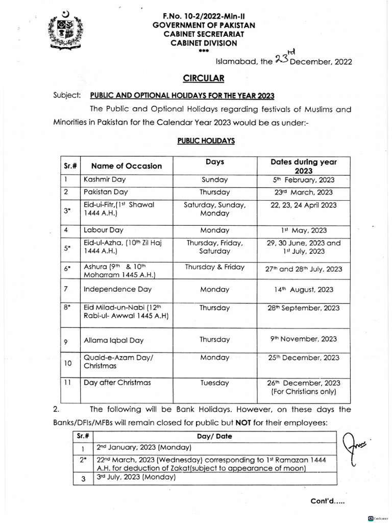 Public Holidays Year 2023 | PDF