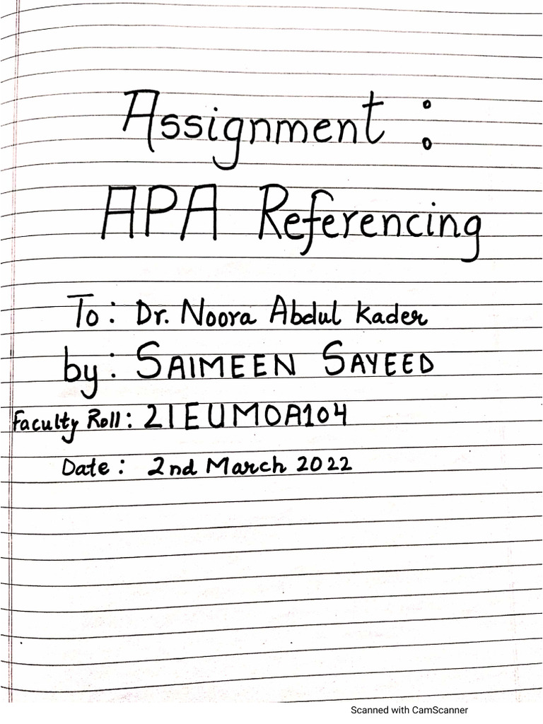 Assignment APA Referencing by Saimeen Sayeed | PDF