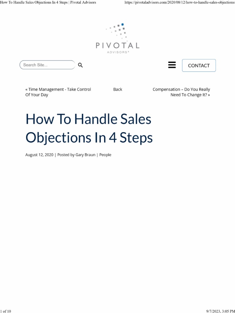 How To Handle Sales Objections in 4 Steps Pivotal Advisors PDF