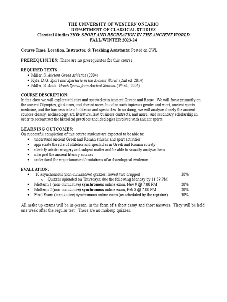 CS2300+Course+Syllabus+2023+24 | PDF | Classics | Sports
