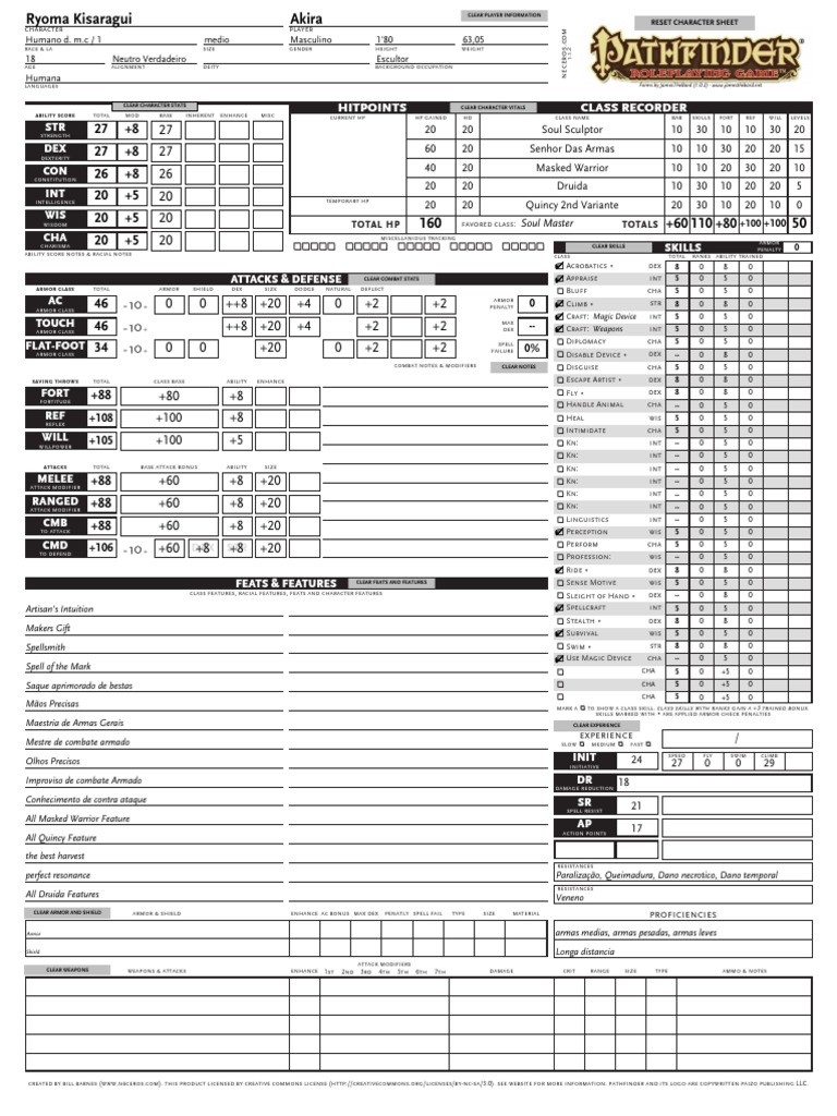 Pathfinder Fillable Sheet PDF Role Playing Games Role Playing