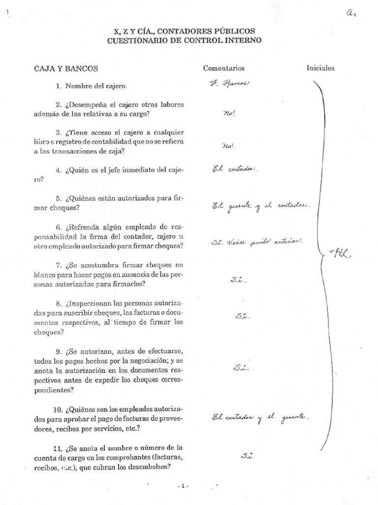 Cuestionario Control Interno Caja y Bancos | PDF