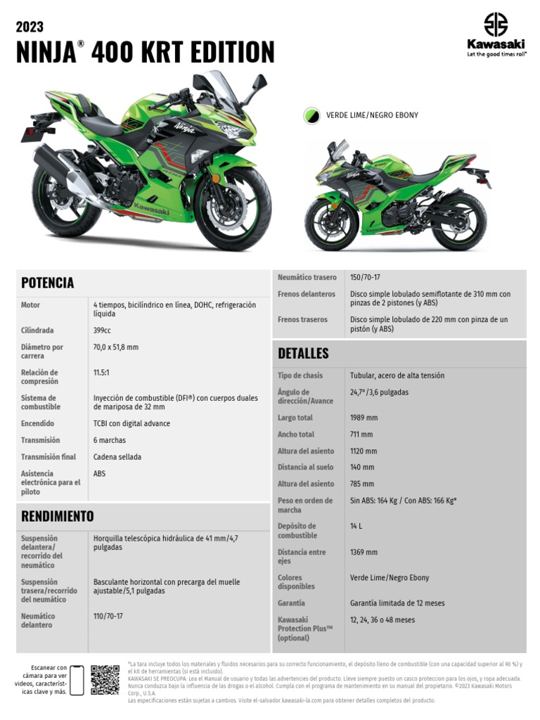 2023 Ninja 400 KRT Edition Es La Spec Sheet | PDF | Sistema de