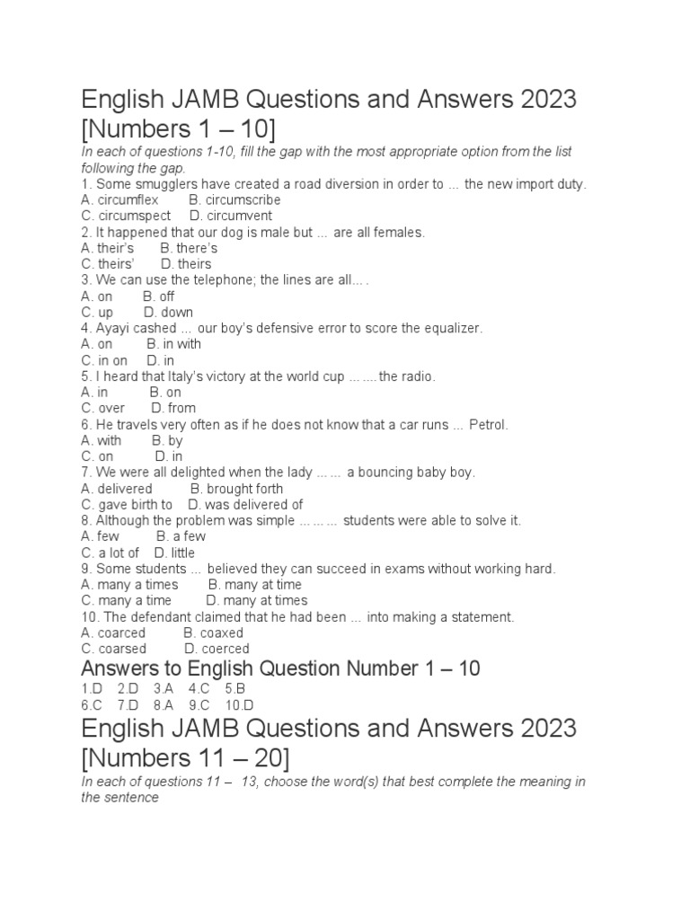 English JAMB Questions and Answers 2023 PDF Crimes Crime & Violence