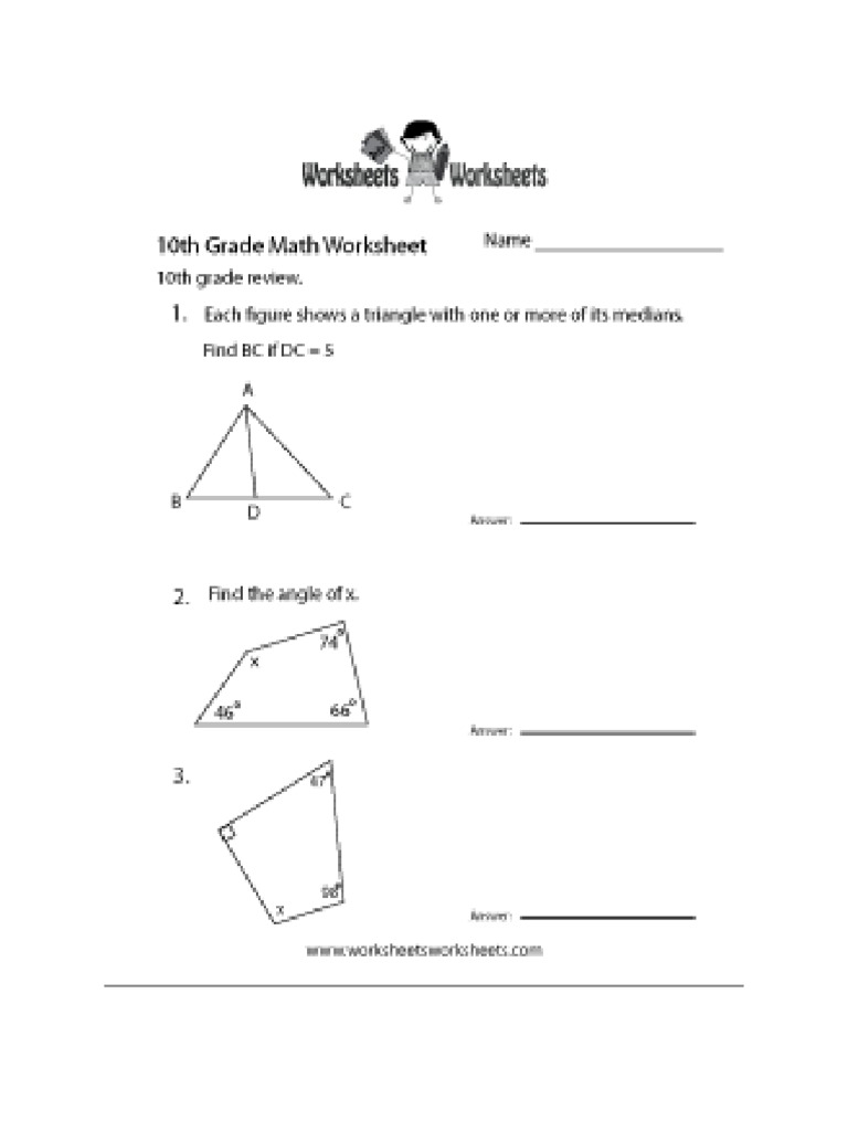10th Grade Geometry Worksheet PDF